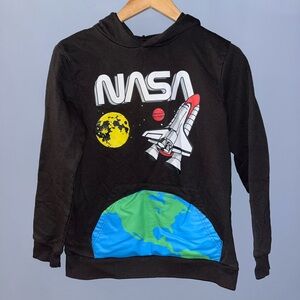 NASA‎ Graphic Hoodie Black Space Shuttle Earth Pocket Sweatshirt XL